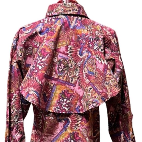 Vintage 80's Latigo Maroon Printed Western Shirt Button-Down Long Sleeves - Picture 6 of 12